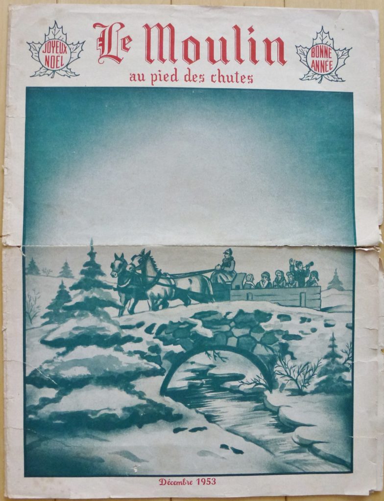 Le journal Le Moulin au pied des chutes, de la succursale de Montmorency de la compagnie Dominion Textile. Cette fois-ci il s'agit ici du numéro 12, volume XII, c'est-à-dire celui de décembre 1953.