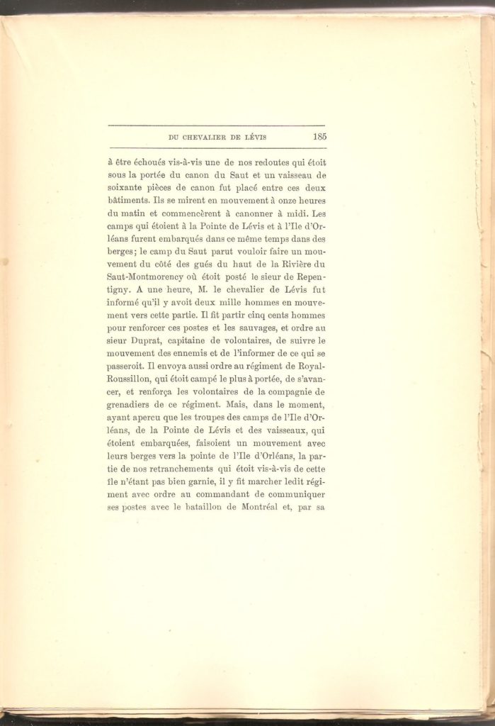 Journal des campagnes du Chevalier de Lévis en Canada De 1756 à 1760, page 185.